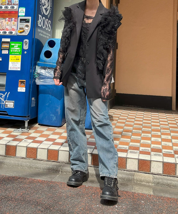 プリーツ×チュールフリルデザインフレンチスリーブジャケット/167cm 0サイズ
