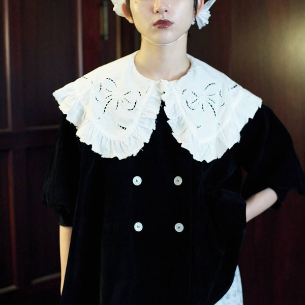 美品♡Rene ルネ　ベルベット　ベロア　ダブルジップジャケット　ベロア　黒　S ベロア/ベルベットノーカラージャケット(set-up)-onecolor
