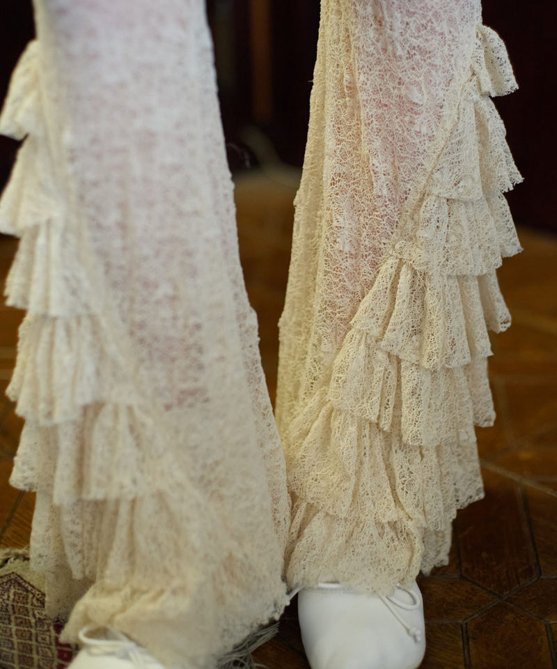 【Lam Balm】レースヘムティアードパンツ