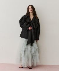 カーブスリーブボウタイリボンショートトレンチ