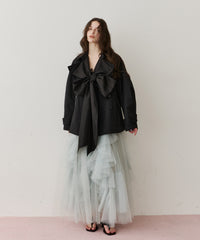 カーブスリーブボウタイリボンショートトレンチ