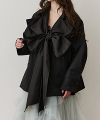 カーブスリーブボウタイリボンショートトレンチ