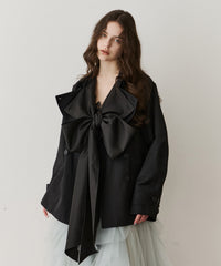 カーブスリーブボウタイリボンショートトレンチ