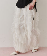 【再入荷】デニム×ギャザーチュールパンツ