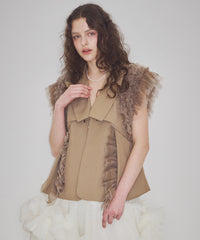 【予約10%OFF】【J1U by LA BELE ETUDE】2WAYボリュームギャザーチュールノースリーブジャケット