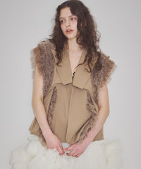 【予約10%OFF】【J1U by LA BELE ETUDE】2WAYボリュームギャザーチュールノースリーブジャケット