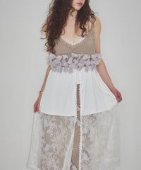 【予約】ボタンディテールサテンレースキャミチュニック