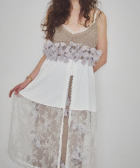 【予約】ボタンディテールサテンレースキャミチュニック