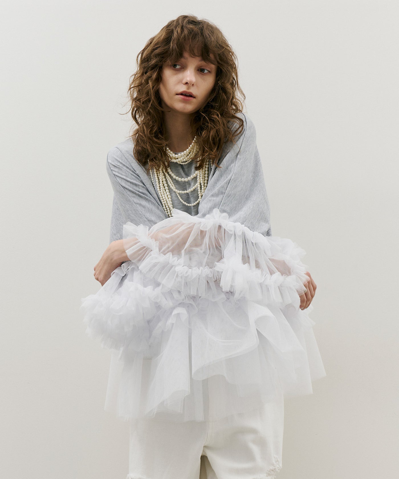 【美品】　ルルウィルビー　ギャザーレイヤーTシャツ　フリル LOULOU WILLOUGHBY】ギャザーレイヤーTシャツ