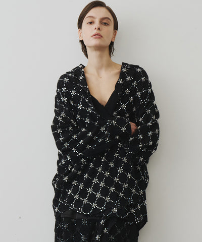 【予約】楊柳ストライプビーズ刺繍シャツ