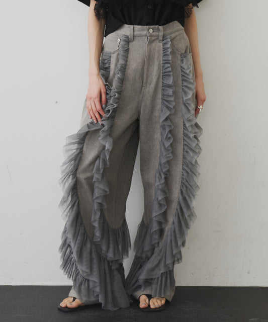 【再入荷】デニム×ギャザーチュールパンツ