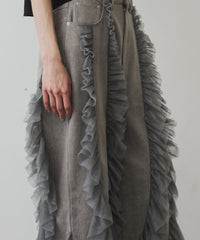 【再入荷】デニム×ギャザーチュールパンツ