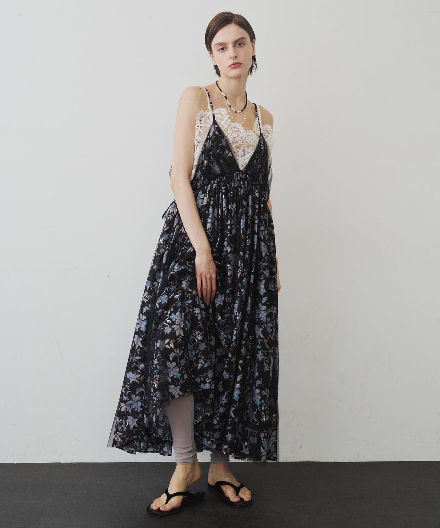 いぬさま　la belle etude スリーブ　リボンキャミ　セット オリジナルフラワー箔プリントBACKリボンキャミワンピース – LA BELLE