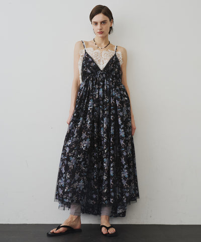 【予約】オリジナルフラワー箔プリントBACKリボンキャミワンピース