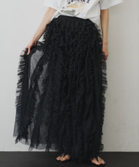 ボリュームチュールタックフリルIラインスカート