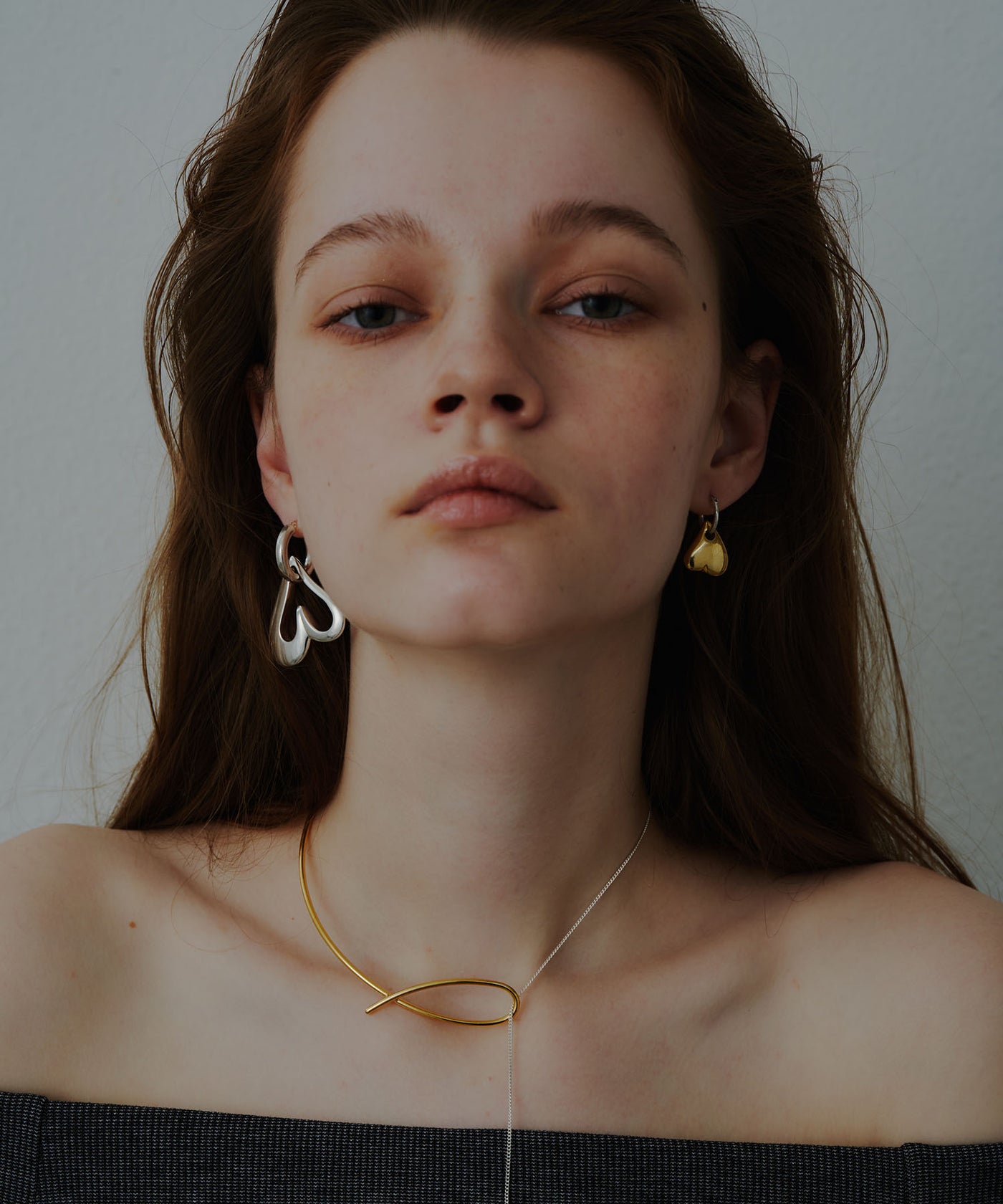 loni】Heart Asymmetry Pierce/ハートアシンメトリーフープピアス – LA 