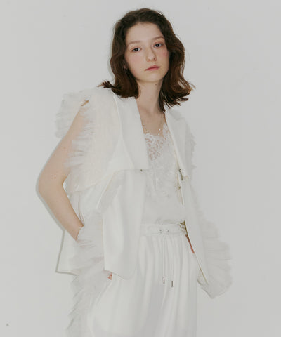 【J1U by LA BELE ETUDE】2WAYボリュームギャザーチュールノースリーブジャケット