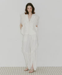 【J1U by LA BELE ETUDE】2WAYボリュームギャザーチュールノースリーブジャケット