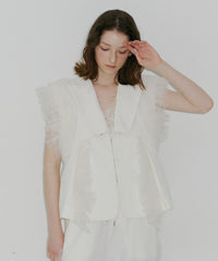 【J1U by LA BELE ETUDE】2WAYボリュームギャザーチュールノースリーブジャケット