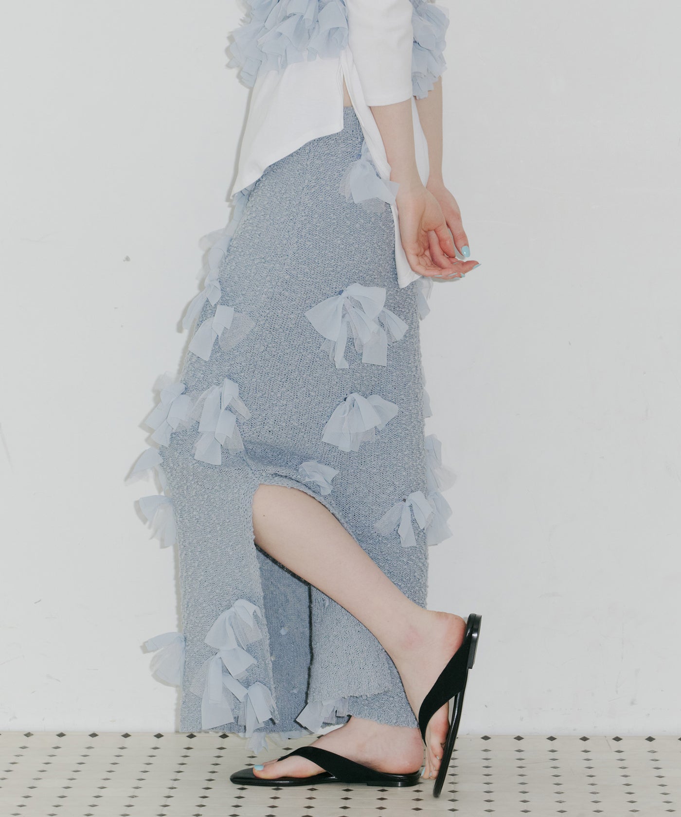 J1U by LA BELLE ETUDE】メニーリボンニットIラインスカートⅢ – LA