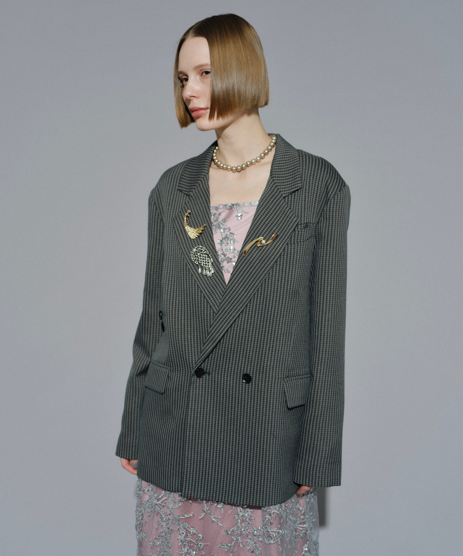 yae 2wayアシンメトリーチェックジャケット yae】Asymmetry check jacket / アシンメトリーチェック