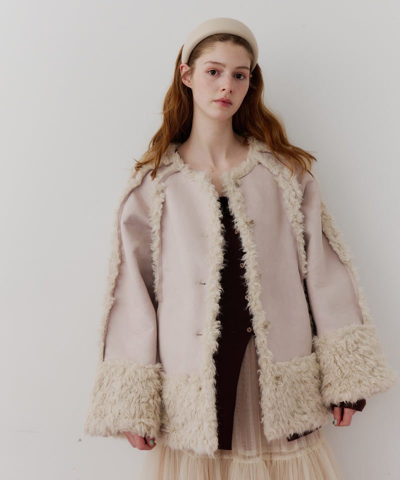 【予約】【J1U by LA BELLE ETUDE】ノーカラームートンライクボンディングコート