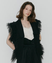 【J1U by LA BELE ETUDE】2WAYボリュームギャザーチュールノースリーブジャケット