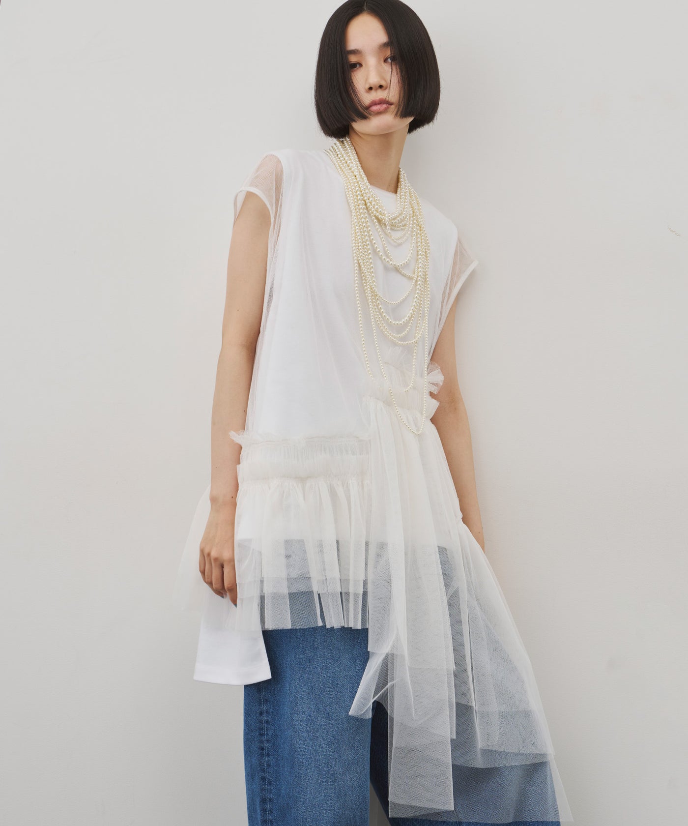 タオ　チュールデザインジレ Grishko（グリシコ）チュール＆花柄レースロングスリーブ