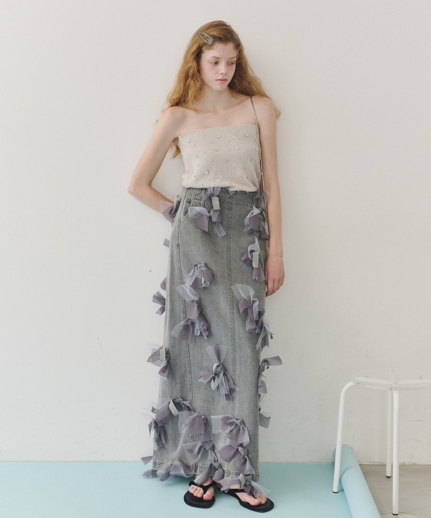 J1U by LA BELLE ETUDE】many ribbon denim skirt – LA BELLE ETUDE