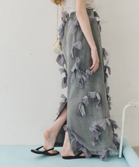 【予約開始待ち】【J1U by LA BELLE ETUDE】many ribbon denim skirt
