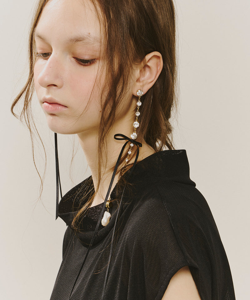 【J1U by LA BELLE ETUDE】アシンメトリーリボン×ダイヤレーンピアス