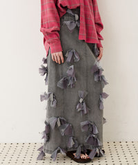 【予約】【J1U by LA BELLE ETUDE】many ribbon denim skirt