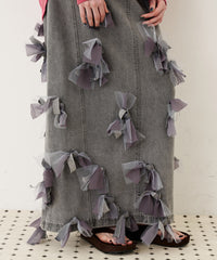 【予約】【J1U by LA BELLE ETUDE】many ribbon denim skirt