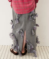 【予約】【J1U by LA BELLE ETUDE】many ribbon denim skirt