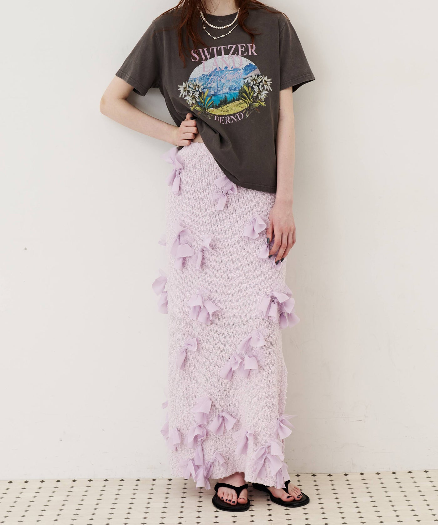 J1U by LA BELLE ETUDE】メニーリボンニットIラインスカートⅢ – LA