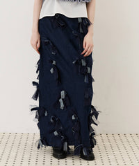 【予約】【J1U by LA BELLE ETUDE】many ribbon denim skirt