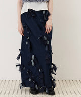 【予約】【J1U by LA BELLE ETUDE】many ribbon denim skirt