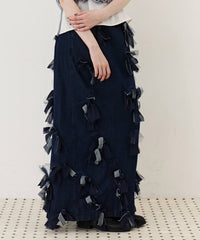 【予約】【J1U by LA BELLE ETUDE】many ribbon denim skirt