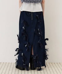 【予約】【J1U by LA BELLE ETUDE】many ribbon denim skirt