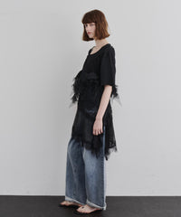 アシンメトリースリーブレースデザイントップス