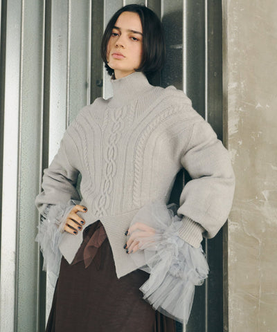【予約10%OFF】【TEN by LA BELLE ETUDE】ケーブル柄ペプラムニット