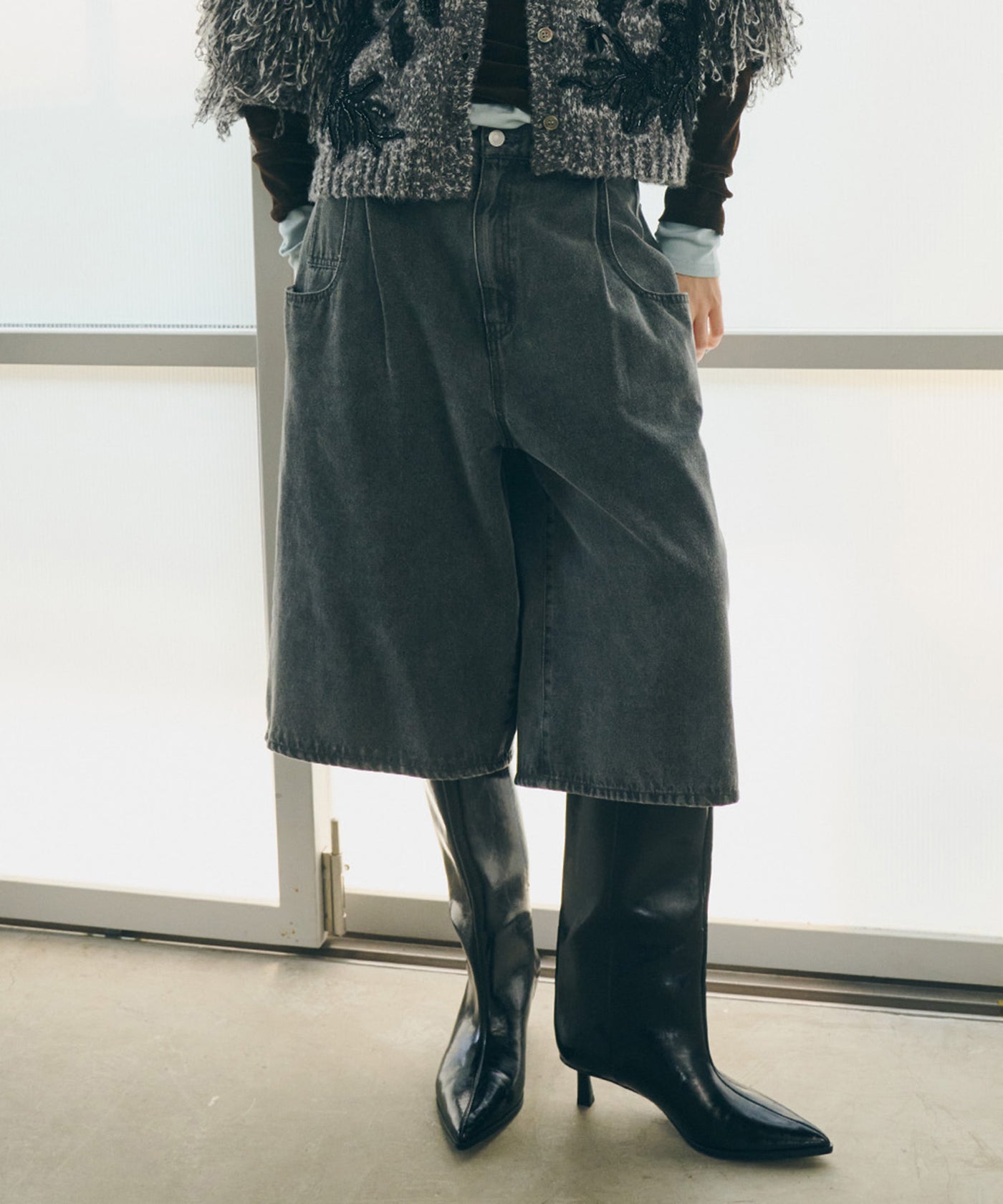 ガルフィー　ブラックデニム　ハーフパンツ ハーフパンツ メンズ GALFY(ガルフィー)染め染めわんちゃん