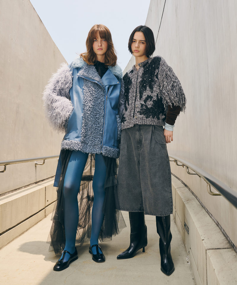 【予約10%OFF】ボリュームファー×レザーBIGジャケットコート
