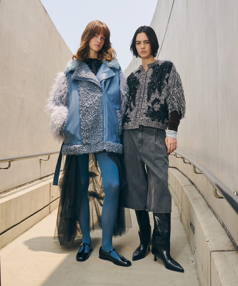 【予約10%OFF】ボリュームファー×レザーBIGジャケットコート