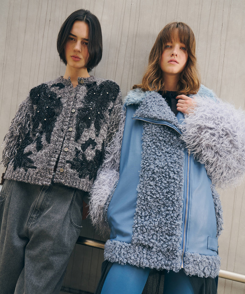 【予約10%OFF】ボリュームファー×レザーBIGジャケットコート