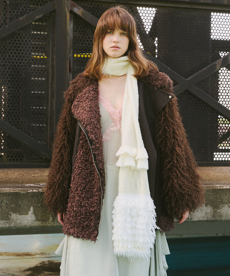 【予約10%OFF】ボリュームファー×レザーBIGジャケットコート