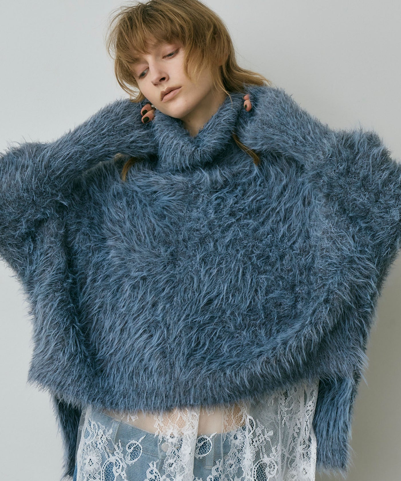 sheller シェリエ マルチカラーオフタートル フェザーニット