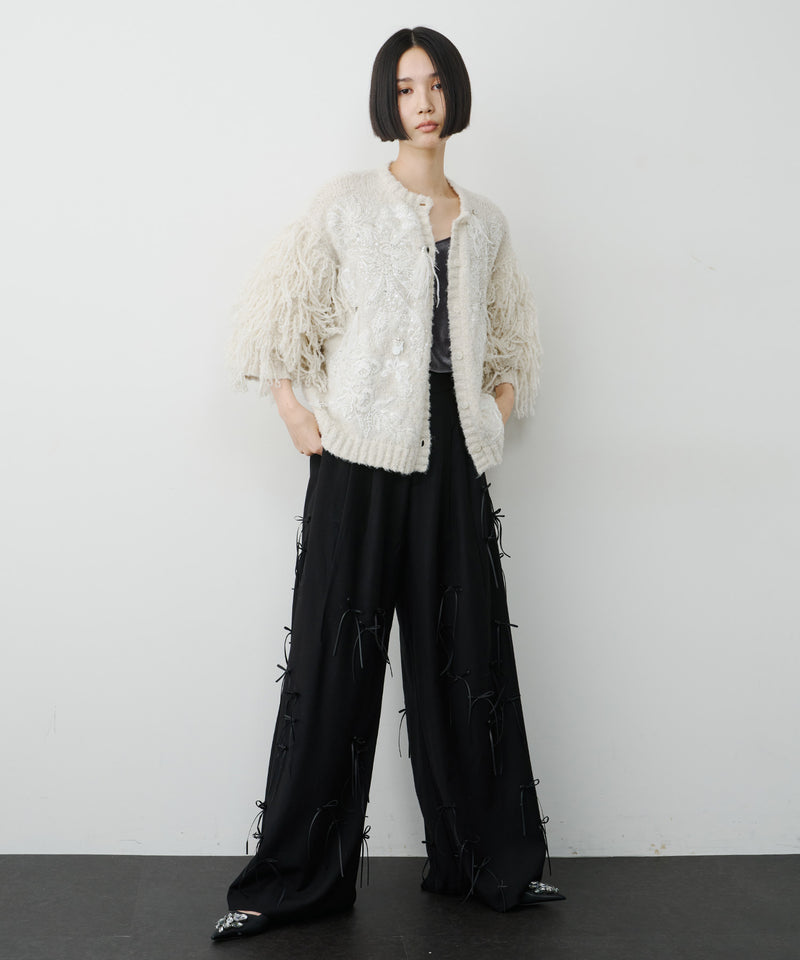 【予約】【TEN by LA BELLE ETUDE】レース刺繍MIXモチーフ×ループフリンジニットカーディガン