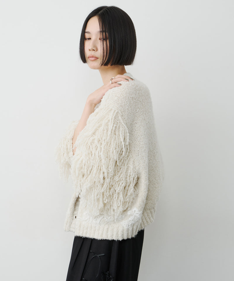 【予約】【TEN by LA BELLE ETUDE】レース刺繍MIXモチーフ×ループフリンジニットカーディガン