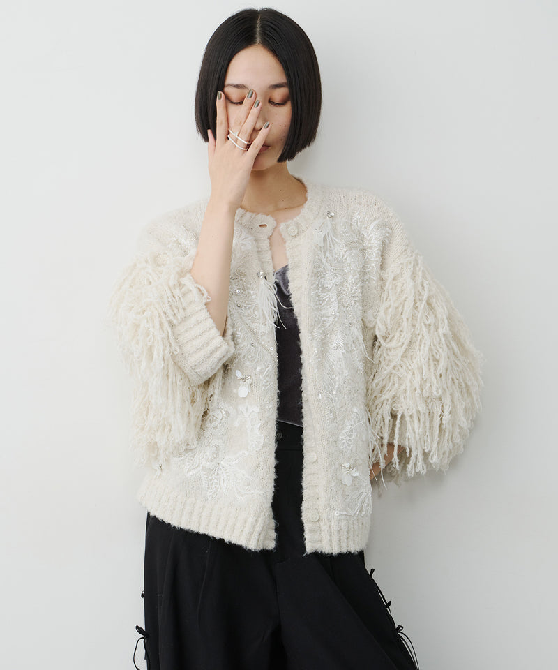 【予約】【TEN by LA BELLE ETUDE】レース刺繍MIXモチーフ×ループフリンジニットカーディガン